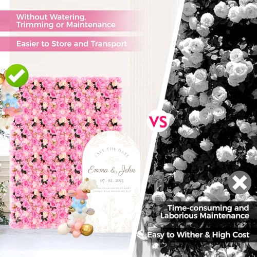 Product: Flower Wall Panel Set, Flower Wall Backdrop 23.62x15.74 inch Floral Wall Panel Artificial Silk Rose Wall Decor for Wedding Celebrations, Festive Party, Home Decor, Pink