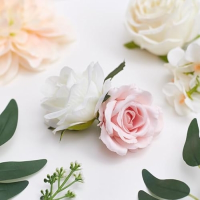 Silky Flower Store Artificial Silk Flower Heads Foliage, White Light Pink Faux Flowers for Cake Decorating Weddings Crafts, 12cm 5 5 Product: The Baked Studio - Artificial Silk Flower Heads & Foilage For Cake Decorating, Weddings & Crafts (White & Light Pink)
