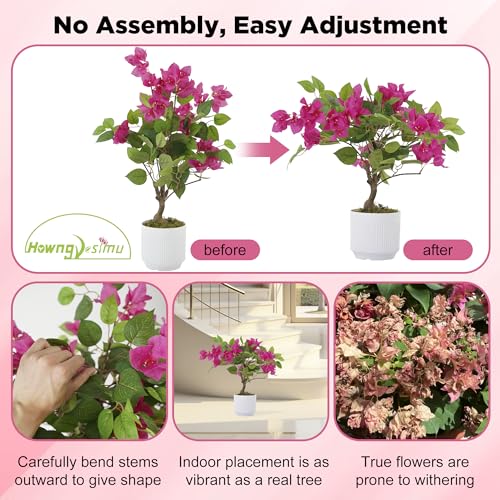 Product: 2 Pack Artificial Bougainvillea Tree, 24" Faux Silk Floral Tree Bougainvillea Plant with Flowers in Plastic Pot for Home Office Garden Indoor Outdoor Decor,White Pot