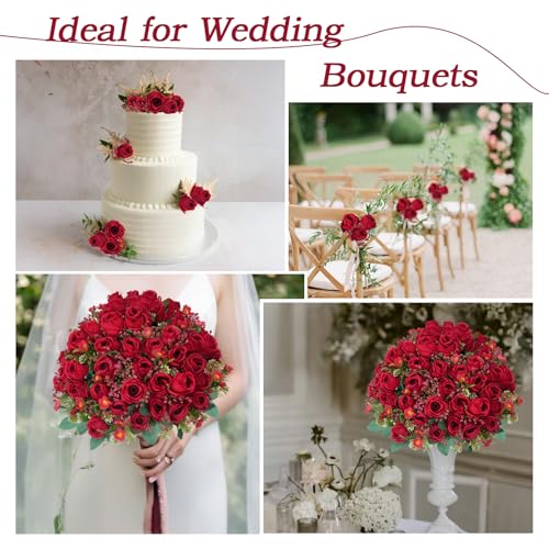 Product: MHMJON 20 Bunches Fake Red Roses 10 Bundles Peonies Artificial Flowers, Pink Silk Peony Flower Bulk Bridesmaid Bouquet for Indoor Home Decor Bedroom Kitchen Office Wedding Party Table Centerpieces
