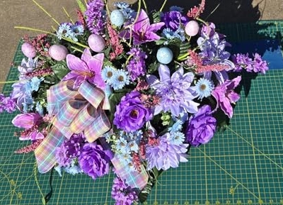 Product: Jucgghk Vivid and Realistic Floral Art 32" Purple Easter Saddle Flower, Artificial Elegant Saddle Flower for Outdoor Cemetery Grave Tombstone Decorations