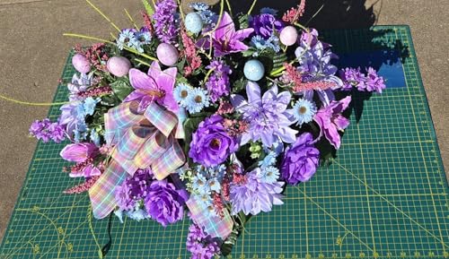 Product: Jucgghk Vivid and Realistic Floral Art 32" Purple Easter Saddle Flower, Artificial Elegant Saddle Flower for Outdoor Cemetery Grave Tombstone Decorations