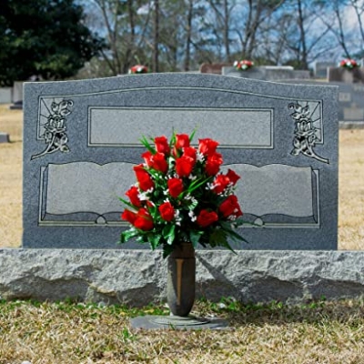 Product: Sympathy Silks Artificial Cemetery Flowers - Mothers Day Memorial Flowers - Outdoor Grave Flower Decorations - 30 Stems Ruby Red Roses