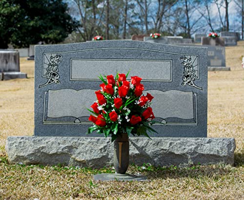 Product: Sympathy Silks Artificial Cemetery Flowers - Mothers Day Memorial Flowers - Outdoor Grave Flower Decorations - 30 Stems Ruby Red Roses