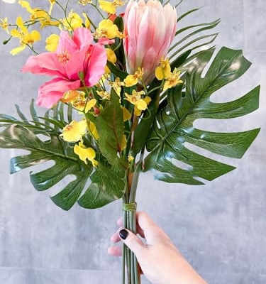 Product: 16" Tropical Flower Bouquet,Artificial Wedding Flowers for Home Decoration | Decor Floral, Centerpiece, DIY (NO VASE) Used for Dining Table Center, Wedding Parties, and