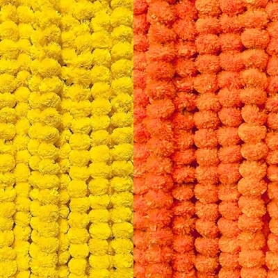 Product: MANTRAMART Artificial Marigold Garland Strings – Pack of 10 (5 Dark Orange, 5 Yellow) – Decorative Flowers for Festival, Party, Wedding, Home & Office Decoration – Reusable & Fluffy Look (4.5 ft Each)