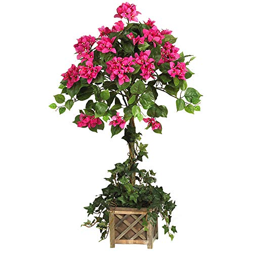 Nearly Natural 34in. Artificial Bougainvillea Topiary with Wood Box - Artificial Flower Arrangements Product: Nearly Natural 34in. Artificial Bougainvillea Topiary with Wood Box