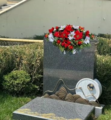 Product: Jucgghk Vivid and Realistic Floral Art Christmas Headstone Saddle Arrangement,Red and White Christmas 22”-24” Cemetery Single Saddle, Headstone Flower for Outdoor Grave Decorations