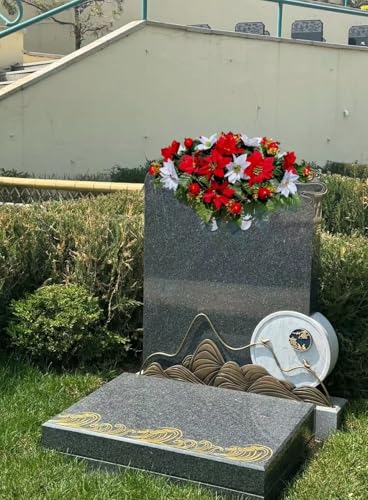 Product: Jucgghk Vivid and Realistic Floral Art Christmas Headstone Saddle Arrangement,Red and White Christmas 22”-24” Cemetery Single Saddle, Headstone Flower for Outdoor Grave Decorations