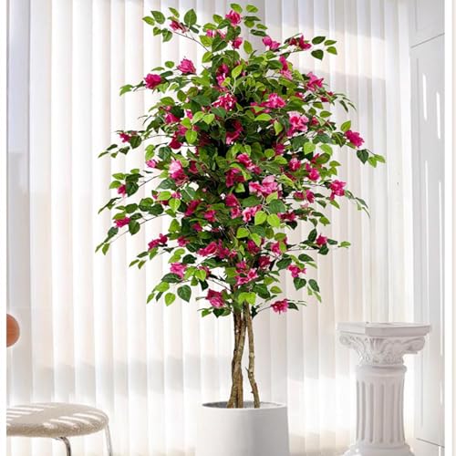 Product: 63" /5.2FT Bougainvillea Artificial with Planter, Faux Silk Flower Plant in Pot with 577 Flowers, 299 Leaves, Indoor Outdoor Artificial Bougainvillea for Home, Office and Garden Decor,B