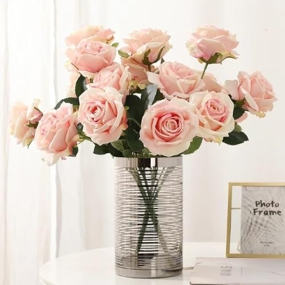 Product: Gfsdjalkj WQNJIN Simulation Big Rose Bouquet Wedding Flowers 10 Heads Fake Roses Artificial Flower Silk Flowers Home Decoration(White-Pink)