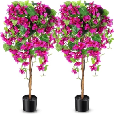 Product: 4 Feet Artificial Bougainvillea Trees, Fake Silk Bougainvillea Flowers Tree with Ground Spike, Outdoor Faux Blooming Plants 2 Packs for Decor Front Porch Indoor or Home Office Wedding