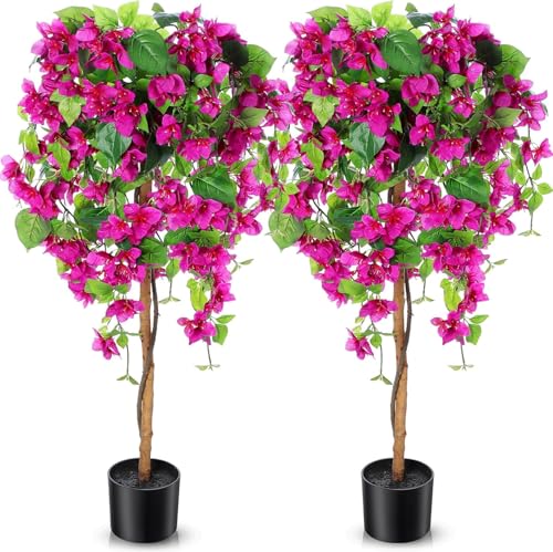 Product: 4 Feet Artificial Bougainvillea Trees, Fake Silk Bougainvillea Flowers Tree with Ground Spike, Outdoor Faux Blooming Plants 2 Packs for Decor Front Porch Indoor or Home Office Wedding