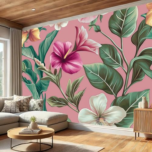 Product: JEDTAKCT Vintage Bird of Paradise Mural Magenta Backgrounds Exotic Tropical Wallpaper Extra Large Wall Murals for Bedroom Living Room（Not Peel and Stick）- 118"X83"