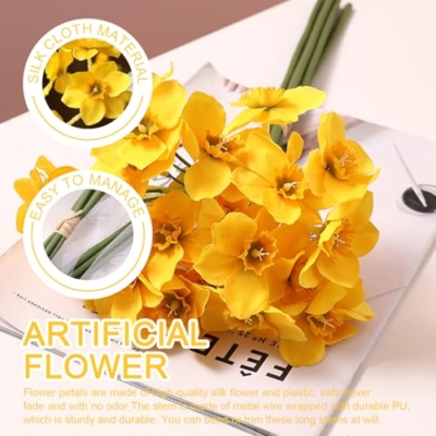 Product: JZLEJC 1 Bundle of Daffodils, 15x7 Yellow Artificial Realistic Daffodils Low Maintenance Long Lasting Silk Flowers for Decoration