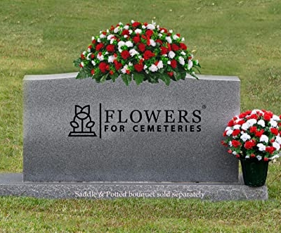 Product: Sympathy Silks Artificial Cemetery Flowers - Grave Decorations Winter Memorial - Christmas Red and White Mums saddle for headstone
