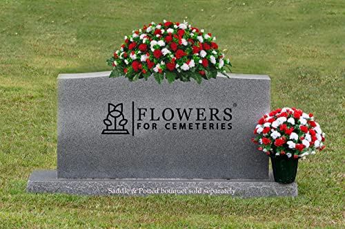 Product: Sympathy Silks Artificial Cemetery Flowers - Grave Decorations Winter Memorial - Christmas Red and White Mums saddle for headstone
