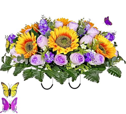 MUVIC Artificial Cemetery Flowers Saddle - Memorial Flowers Bouquet - Outdoor Grave Decorations,Sympathy Flower - Rose Sunflower Hyacinth - Artificial Flower Arrangements Product: MUVIC Artificial Cemetery Flowers Saddle - Memorial Flowers Bouquet - Outdoor Grave Decorations,Sympathy Flower - Rose Sunflower Hyacinth