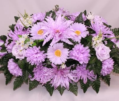 Product: Hshan Light Purple Lavender Mixture Flowers Cemetery Flower Arrangement, Beautiful Cemetery Saddle for Headstone Graves Memorial Day Tombstone