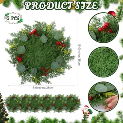 Product: Gandeer 6 Pcs Artificial Christmas Pine Needle Placemats Xmas Poinsettia with Pine Cones Place Mats Round Imitation Greenery Table mats to to Non-Slip Heat Protection for Party (Trebdy)