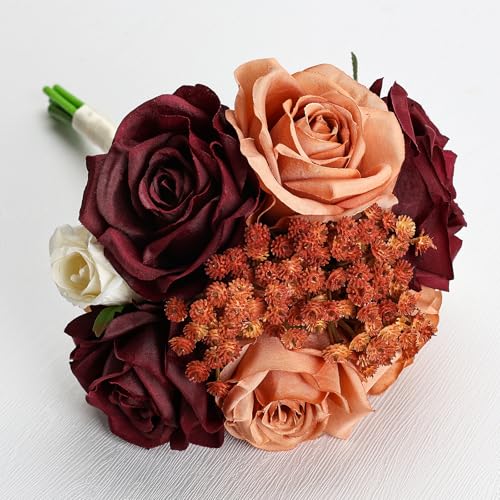 Silky Flower Store Wedding Bridesmaid Bouquets, Artificial Fall Flower Table Centerpieces, Coordinated Faux Floral Decor, 32.5cm 5 5 Product: DIYDOFUN Set of 6 Wedding Bridesmaid Bouquets & 6pcs Artificial Fall Flower Table Centerpieces