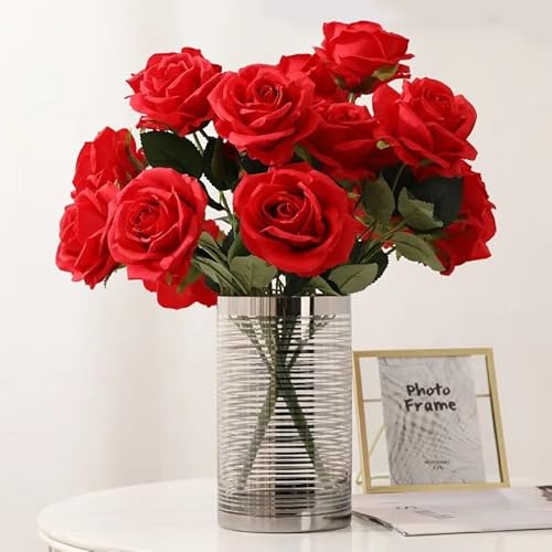 Product: Gfsdjalkj WQNJIN Simulation Big Rose Bouquet Wedding Flowers 10 Heads Fake Roses Artificial Flower Silk Flowers Home Decoration(White-Pink)