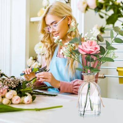 Product: Janinka 10 Set Mini Fake Plants and Artificial Flowers in Vase 10 Glass Vases Fake Silk Roses Eucalyptus Babys Breath Artificial Flowers for Centerpiece Table Decorations Wedding Office Home Decor