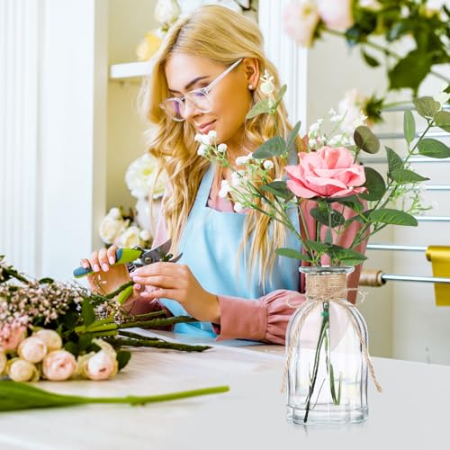 Product: Janinka 10 Set Mini Fake Plants and Artificial Flowers in Vase 10 Glass Vases Fake Silk Roses Eucalyptus Babys Breath Artificial Flowers for Centerpiece Table Decorations Wedding Office Home Decor