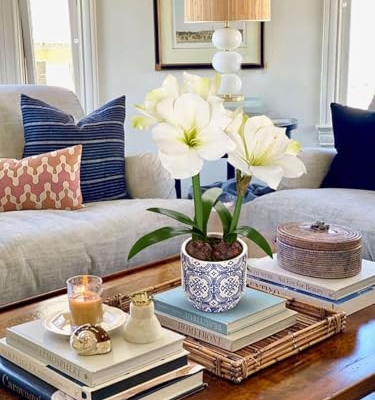 Product: Briful 2 Pack White Amaryllis Artificial Flower Bundle for Home Office Room Table Vase Arrangement Centerpiece
