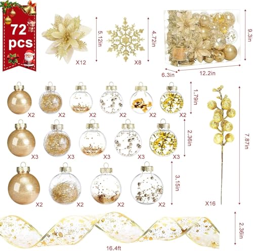 Product: Christmas Tree Ornaments Set, Assorted Big Bling-Bling Hanging Decorations Bulk w/Plastic Glitter Snowflakes, Artificial Poinsettia Flower, Berry Stems for Holiday Indoor Home Wedding Party Decor