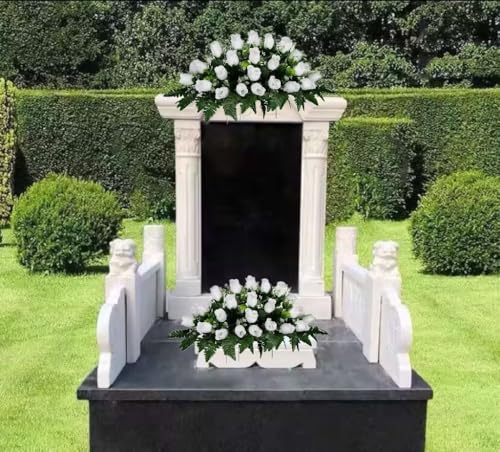 Product: Jucgghk Vivid and Realistic Floral Art White Rose Bud Cemetery Saddle and Flower Arrangement Set,Artificial Easter Cemetery Flowers, 1 Saddle and 2 Bouquets for Grave