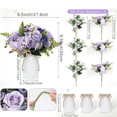 Product: Attractive Bridesmaid Bouquets of 6 Pieces and 3 Small Floral Arrangements, Artificial Flowers, Suitable for Decorating The Anniversary of The Bride's Wedding Center