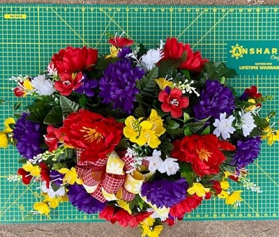Product: Jucgghk Vivid and Realistic Floral Art 36" Artificial Headstone Flowers Saddle,Cemetery Arrangement, Memorial Day Flower for Grave Tombstone Decorations