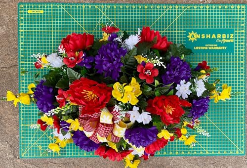 Product: Jucgghk Vivid and Realistic Floral Art 36" Artificial Headstone Flowers Saddle,Cemetery Arrangement, Memorial Day Flower for Grave Tombstone Decorations