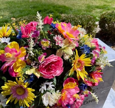 Product: Jucgghk Vivid and Realistic Floral Art 36" Pink Cemetery Headstone Flower Saddle,Artificial Cemetery Flower Saddles for Graves,Outdoor Tombstone Headstone Decorations