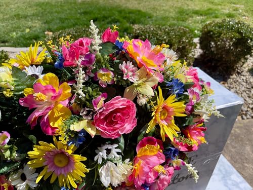 Product: Jucgghk Vivid and Realistic Floral Art 36" Pink Cemetery Headstone Flower Saddle,Artificial Cemetery Flower Saddles for Graves,Outdoor Tombstone Headstone Decorations