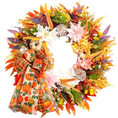Product: 24" Fall Wreaths for Front Door Outside, Autumn Thanksgiving Harvest Wreath with Pumpkins Dahlias Pinecones & Bow Farmhouse Decoration for Porch Wall Indoor