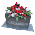 Product: Smiling Snowman Headstone Saddle, Red Velvet Bow Headstone Saddle for Christmas Memorial Decoration or Winter Cemetery Arrangement Garland for Table Centerpiece Holiday Party Weddi
