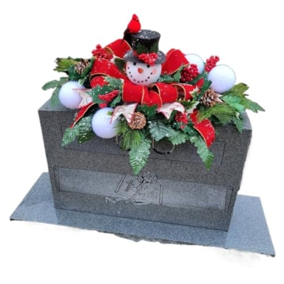 Product: Smiling Snowman Headstone Saddle, Red Velvet Bow Headstone Saddle for Christmas Memorial Decoration or Winter Cemetery Arrangement Garland for Table Centerpiece Holiday Party Weddi