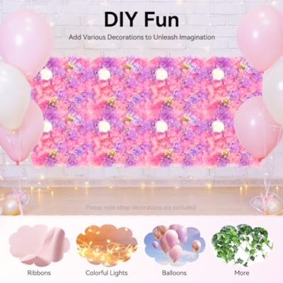 Product: 3D Artificial Flower Wall Panels, Dahlia Rose Hydrangea Flower Wall Decor, Fake Flower Wall for Wedding Backdrop 15"x15" White Plastic & Silk, 12-Pack Interlocking Privacy Screen for Indoor Outdoor
