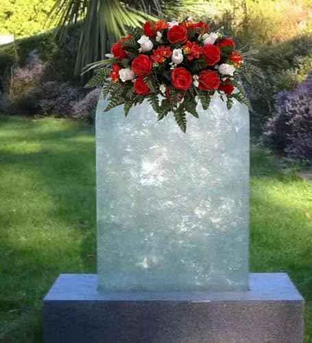 Silky Flower Store Artificial Cemetery Flower Saddle Red White Rose Outdoor Grave Marker Memorial Arrangement 32in 4 4 Product: Jucgghk Vivid and Realistic Floral Art Red White Rose Cemetery Saddle,Spring Cemetery Headstone Flower for Gravestone Grave Yard Ground Outdoor
