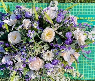 Product: Jucgghk Vivid and Realistic Floral Art Violet-Whites-Cream Flowers, Cemetery Saddle, Cemetery Flowers, Headstone Saddle, Cemetery Arrangement, Memorial Day Flowers for Grave Decor