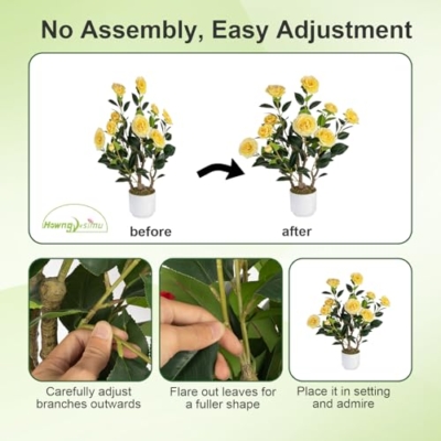 Silky Flower Store Artificial Camellia Tree, Faux Potted Plant, White Pot, Yellow, Indoor Outdoor Decor, 24cm 12 12 Product: Jcezvnt 2 Pack Artificial Camellia Tree with White Pot, 24" Faux Potted Plants for Indoor Outdoor Decor, Tall Silk Greenery Plant for Home Office Living Room Balcony, Yellow
