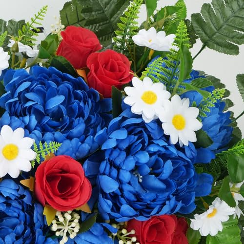Product: MHMJON Artificial Cemetery Flowers Saddles Outdoor Grave Decoration, Realistic Vibrant Fake Mums with Silk Red Rose Floral Arrangement Saddle for Headstone Grave Tombstone Autumn Christmas Decor
