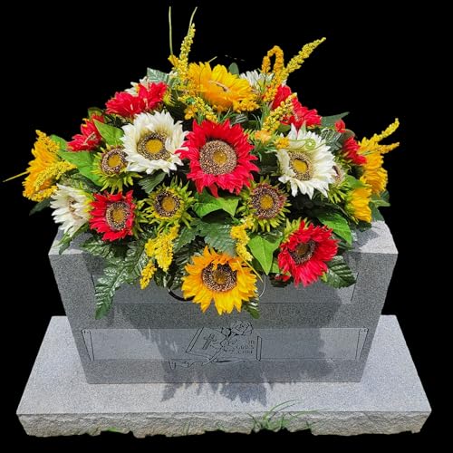 Product: Red Cream Large Sunflower Headstone Saddle, Yellow Sunflowers Grave Flowers for Funeral or Memorial Decoration Garland for Table Centerpiece Holiday Party Weddi