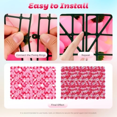 Product: 12-Piece Artificial Flower Wall Panels with Realistic Dahlia Rose Hydrangea, Wall Backdrop, Pink Rose Red Gradient Floral Backdrop for Wedding Birthday Party Decor, Indoor Outdoor Decoration
