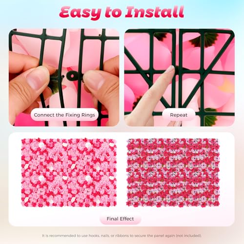 Product: 12-Piece Artificial Flower Wall Panels with Realistic Dahlia Rose Hydrangea, Wall Backdrop, Pink Rose Red Gradient Floral Backdrop for Wedding Birthday Party Decor, Indoor Outdoor Decoration