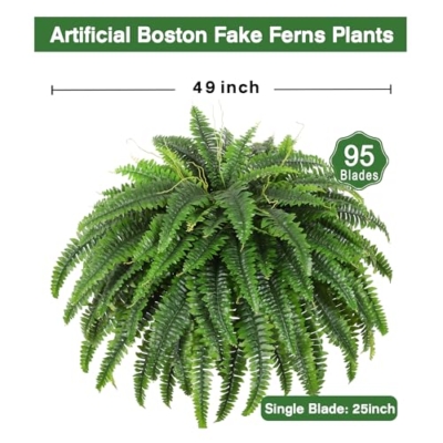 Product: Dkaltm Single Silky Artificial Boston Fern Bush, 49Inch Large Artificial Ferns for Outdoors, Large Faux Ferns Artificial Plants,Suitable for Decorating Office, Living Room Faux Greenery,95Branches