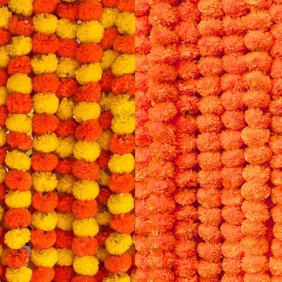 Product: MANTRAMART Artificial Marigold Garlands for Decoration – Combo Pack of 10 (5 Orange & 5 Multicolor) – Hanging Floral Strings for Diwali, Pooja Room, Wedding & Festival Home Decor