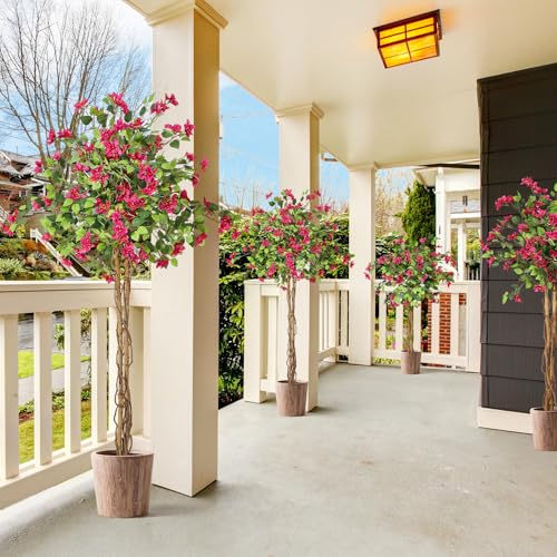 Product: Bougainvillea Artificial Tree, Faux Floor Plant with Pot, 4ft Tall Fake Tropical Tree for Indoor Outdoor Decor